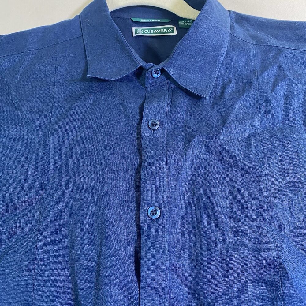 Cubavera Linen Shirt Mens 2XL Long Sleeve Navy 100% Linen Beach Casual